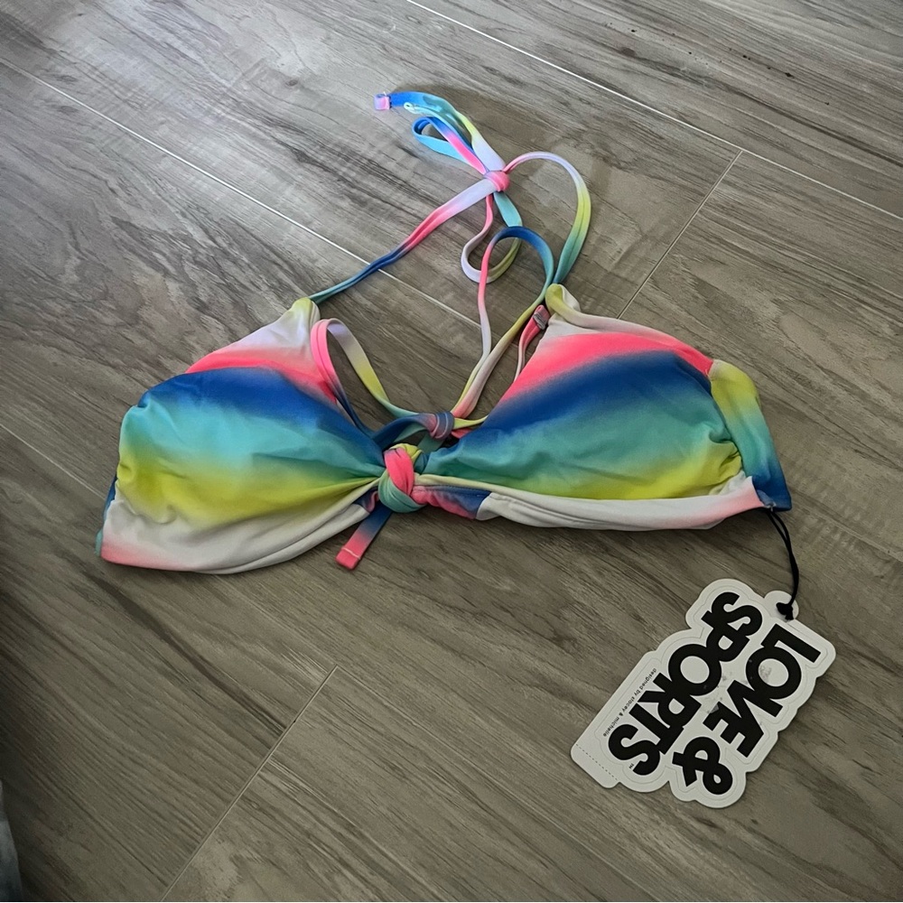 Love & Sports multicolor striped string bikini top in small 4 - 6 NWT